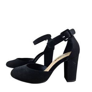Soda Roy Heels Womens Size 8 Wide Black Closed Toe Ankle Strap Chunky Sandals